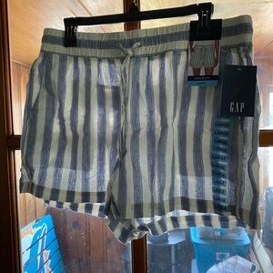 GAP Women’s Blue and White Striped Linen Shorts Size L NWT